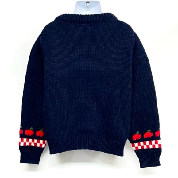 Eagles Eye Vintage 90s Kids Hand Knit A Is For Apple Navy Folk Art Sweater 6/6X - Picture 8 of 10